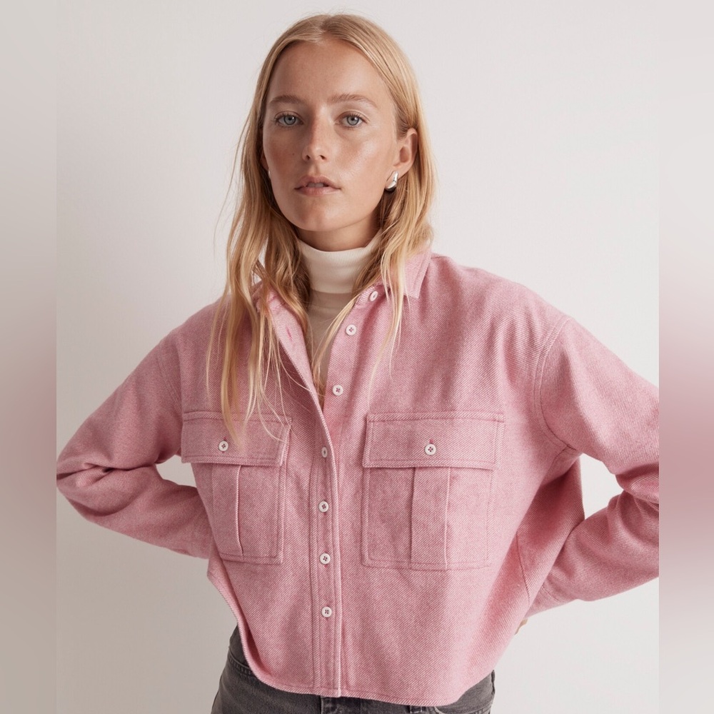 Madewell Flannel Cargo Button-Up Shirt Nouveau Pink Melange Size M